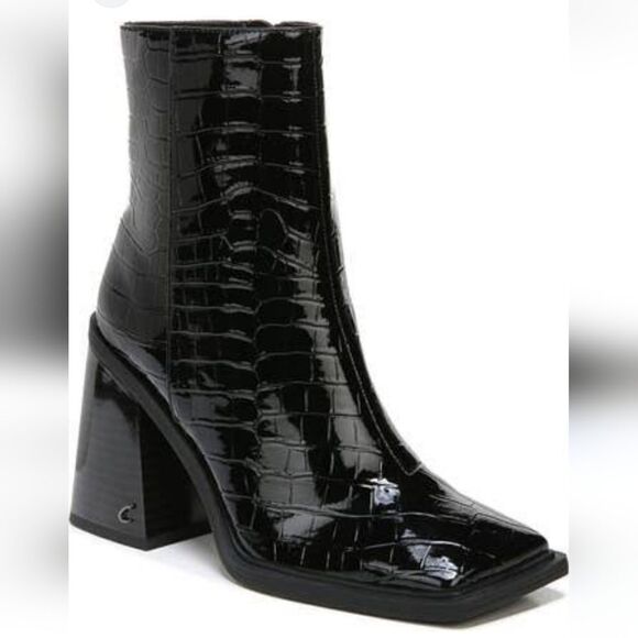 New Circus NY Layla Bootie (Women) black boots square toe zipper croc print 7.5 - Picture 7 of 8